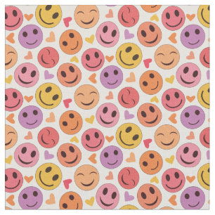 Tissu Visages heureux souriants avec des cœurs colorés
