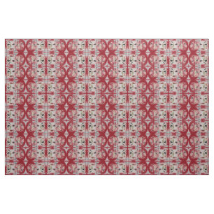 Tissu Visages rouge et crème Design III