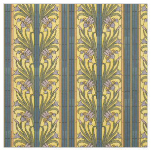 Tissu Vitrail Art Nouveau Fleur d'Iris Bleu Or