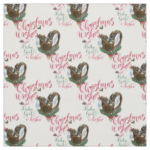 Tissu voeux de Noël Bébé chèvre Baisers chèvres nues