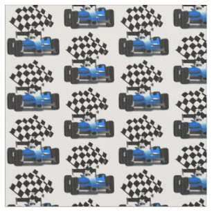 Tissu Voiture Blue Race avec drapeau À damiers