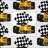 Tissu Voiture de course jaune avec drapeau À damiers (Carreau)