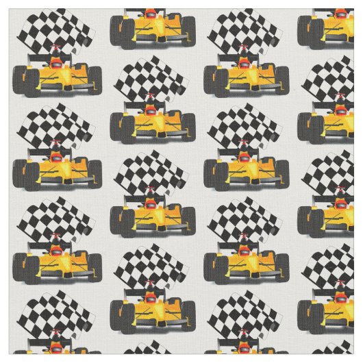 Tissu Voiture de course jaune avec drapeau À damiers (Fermer)
