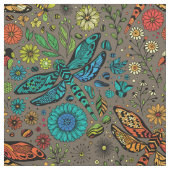 Tissu Voler, libellule de mouche sur brun (Échantillon)