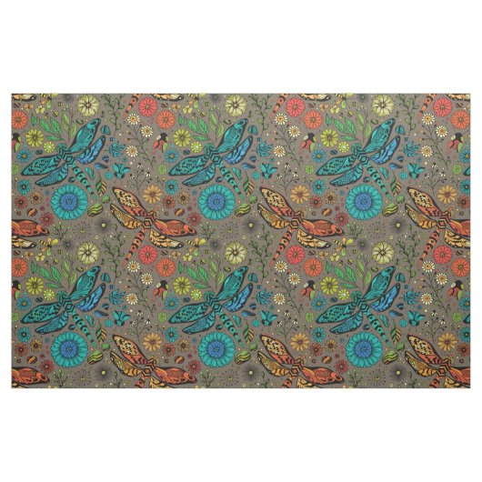 Tissu Voler, libellule de mouche sur brun (Fat Quarter)