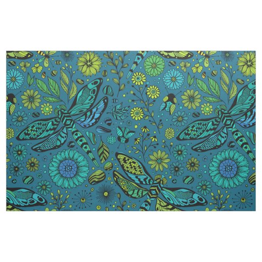 Tissu Voler, pilonner la libellule en bleu (Fat Quarter)