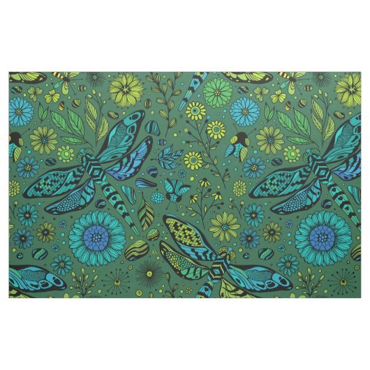 Tissu Voler, voler la libellule sur le vert émeraude (Fat Quarter)