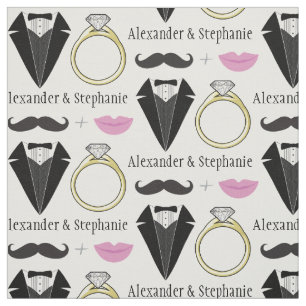 Tissu Votre nom Lips Mustache Ring Tuxedo Mariage