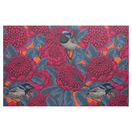 Tissu Waratah rouge et brunes (Fat Quarter)