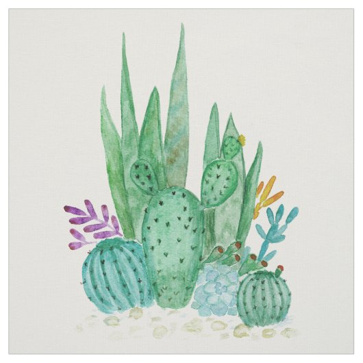 Tissu Watercolor , cactus , succulents (Échantillon)