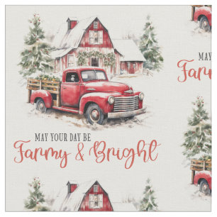 Tissu Watercolor Christmas Vintage Truck et Berne