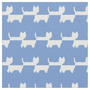 Tissu West Highland Terrier Chien Silhouette Bleu clair