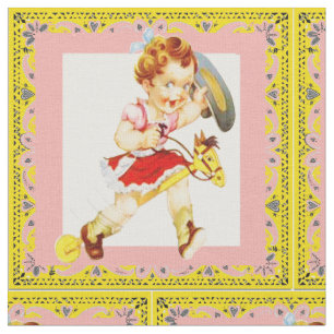 Tissu Western Cowgirl On Stick Horse Bandana Trim