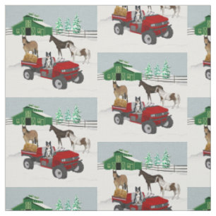 Tissu Western Farm Horse Ranch Red ATV Chien et grange