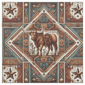Tissu Western Longhorn Steer Brown et Turquoise (Échantillon)