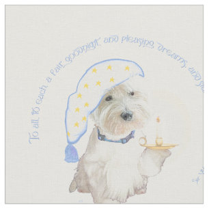 Tissu Westie bleu Bonne Nuit avec Bougie