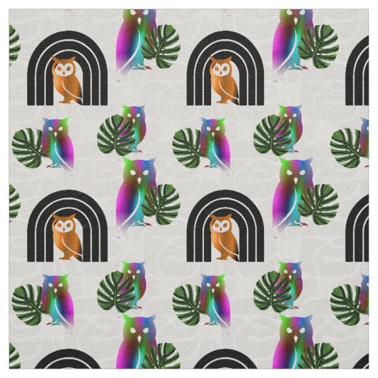 Tissu Whimsical Boho Owl & Tropical Monstera Leaf (Échantillon)