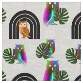 Tissu Whimsical Boho Owl & Tropical Monstera Leaf (Détail)