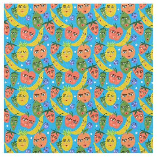 Tissu Whimsical Funny Salade Motif bleu (Fermer)