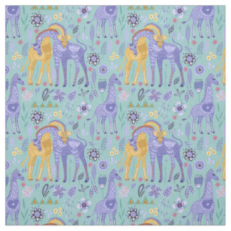 Tissu Whimsical violet Turquoise Giraffes Jaunes Monogra