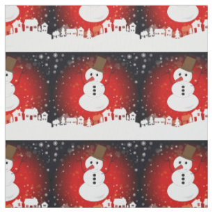Tissu Whimsical Winter Night Snowman sur Arrière - plan