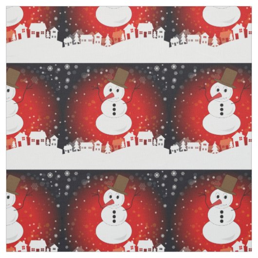 Tissu Whimsical Winter Night Snowman sur Arrière - plan (Échantillon)