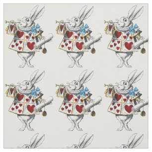 Tissu White Rabbit Alice Wonderland Hearts
