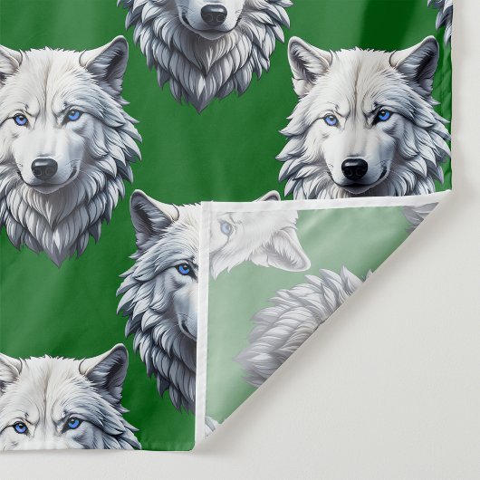 Tissu White Wolf Head Pattern Design Green 