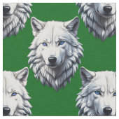 Tissu White Wolf Head Pattern Design Green  (Fermer)
