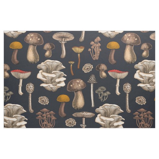 Tissu Wild Mushrooms on graphite black (Fat Quarter)