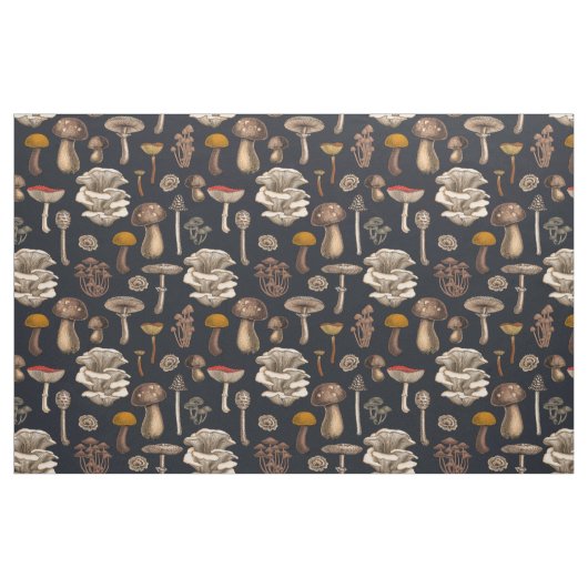 Tissu Wild Mushrooms on graphite black (Fat Quarter)