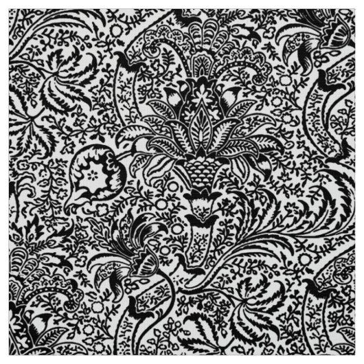 Tissu William Morris indien, blanc et noir (Échantillon)