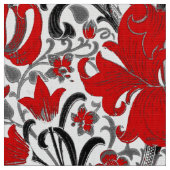 Tissu William Morris Iris et Lily, noir, blanc et rouge (Fermer)