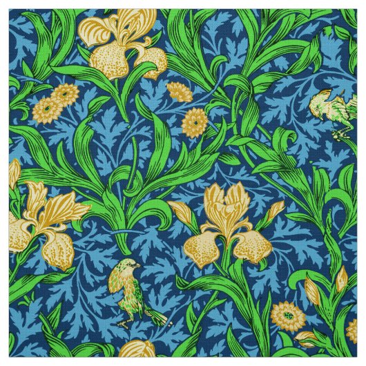Tissu William Morris Irises, jaune et bleu de cobalt (Échantillon)