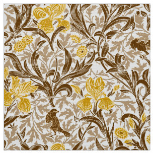 Tissu William Morris Irises, Or de moutarde, Brown et be