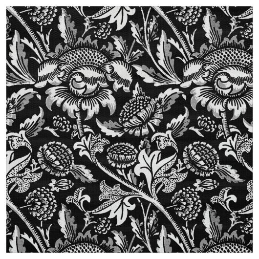 Tissu William Morris Sunflower, noir et blanc (Échantillon)