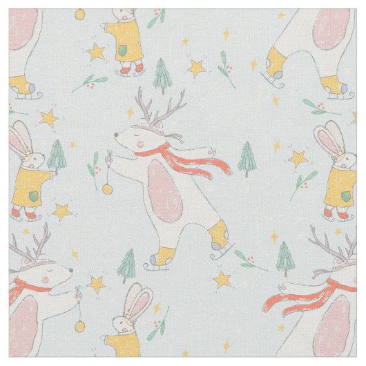 Tissu Winter Woodland Bear Bunny Pattern (Fermer)