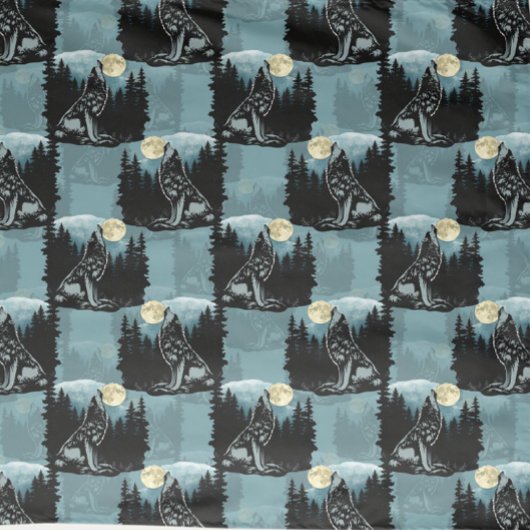 Tissu Wolf Howling À Moon Design Motif