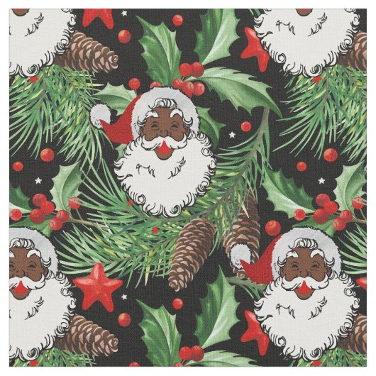 Tissu xmas holly black santa claus (Fermer)