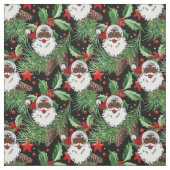 Tissu xmas holly black santa claus (Échantillon)