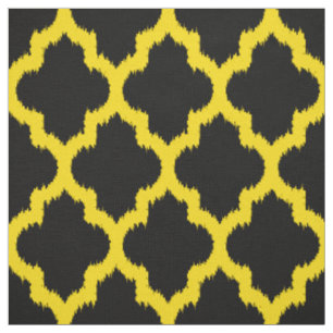Tissu Yellow Quatrefoil Ikat Custom Black Arrière - plan