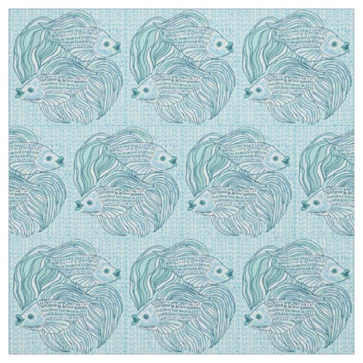 Tissu Yin Yang Poisson Koï Bleu (Échantillon)