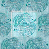 Tissu Yin Yang Poisson Koï Bleu (Carreau)