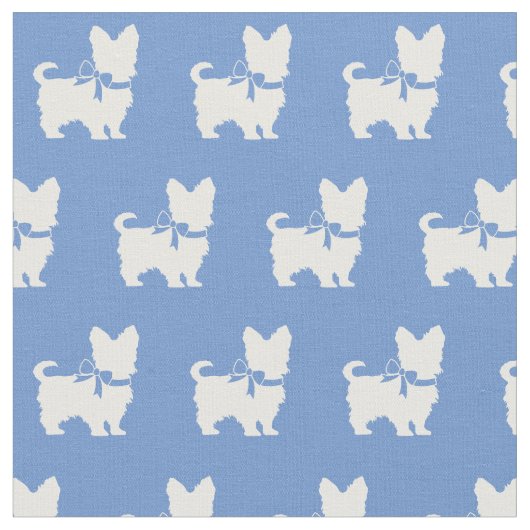 Tissu Yorkshire Terrier Dog Silhouette Yorkie Bleu clair (Fermer)