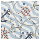 Tissu Zigzag blanc bleu de rayure de gouvernail de (Détail)