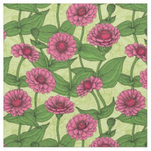 Tissu Zinnias rose sur vert clair