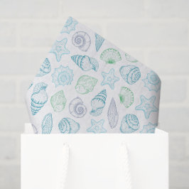 Tissuepapier met schelpen, decoupage strand kust