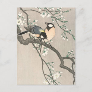 Tit on Cherry Branch Painting van Ohara Koson Briefkaart
