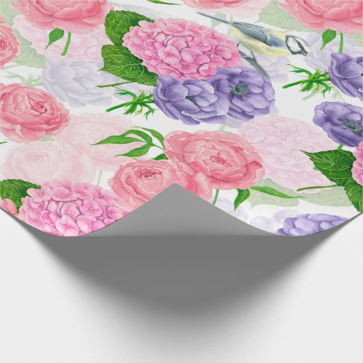 Tit-vogel en -bloemen cadeaupapier (Hoek)