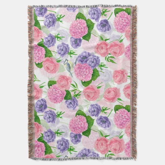 Tit-vogel en -bloemen deken (Voorkant Verticaal)